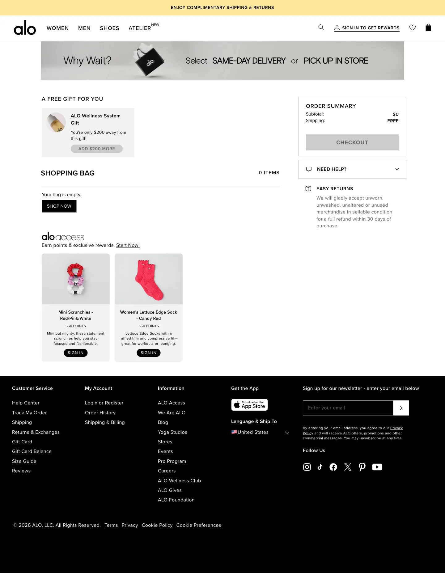 Alo Yoga, cart (desktop)