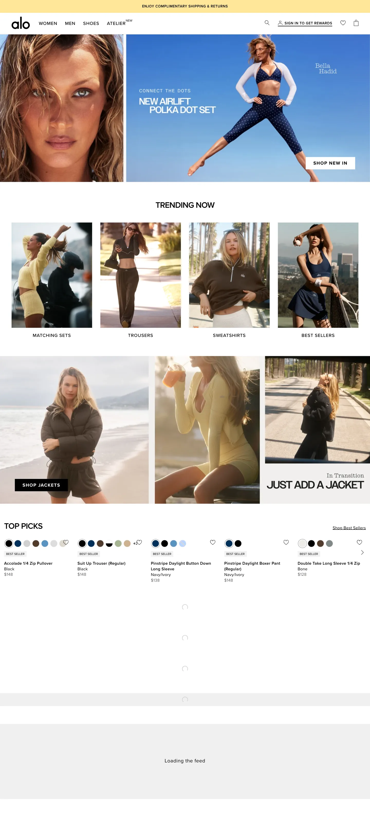 Alo Yoga, homepage (desktop)