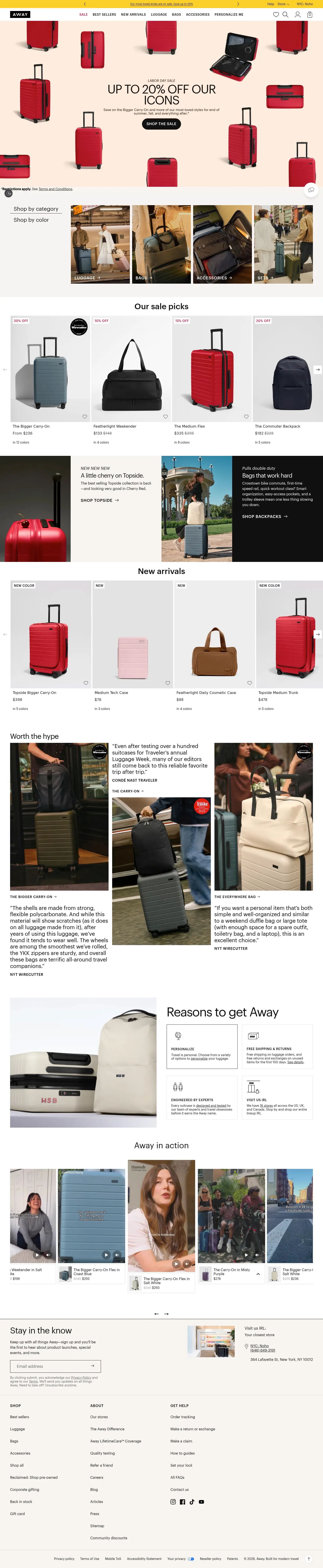 Away: Built for modern travel, homepage (desktop)