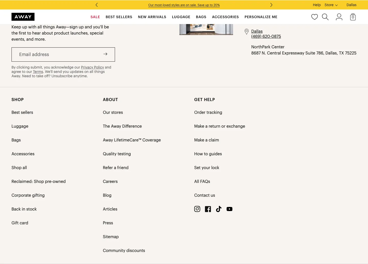 Footer from Away: Built for modern travel