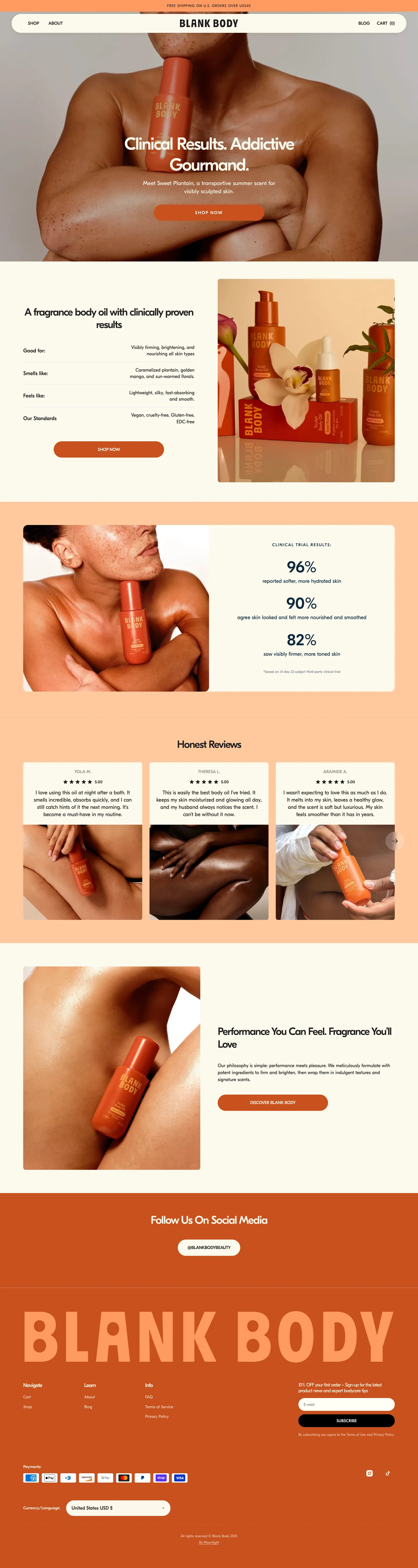 Blank Body Beauty, homepage (desktop)