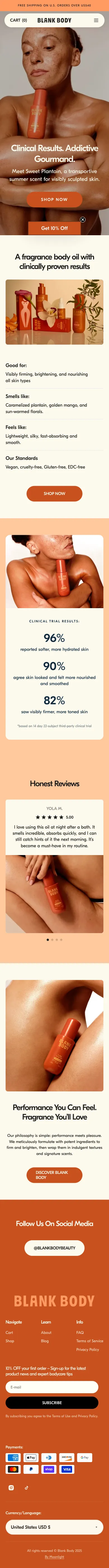 Blank Body Beauty, homepage (mobile)