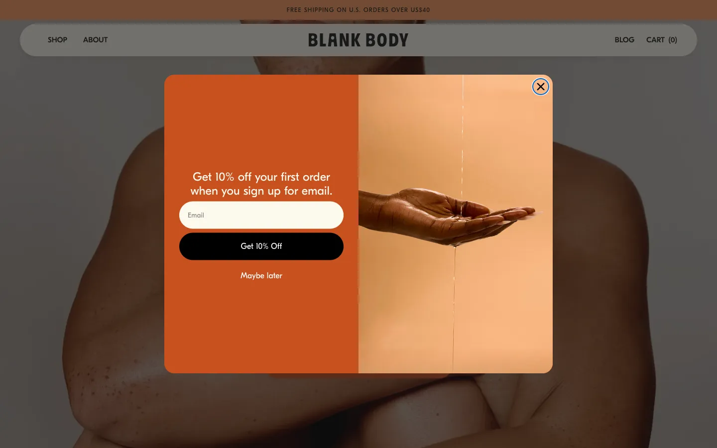 Blank Body Beauty, popup (desktop)