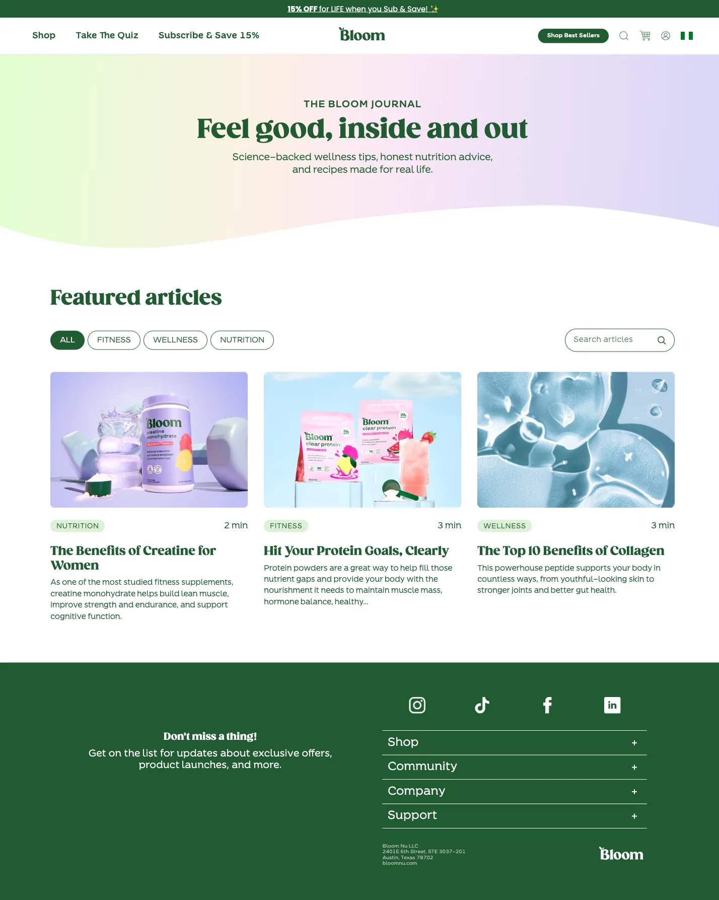 Bloom Nutrition, blog (desktop)