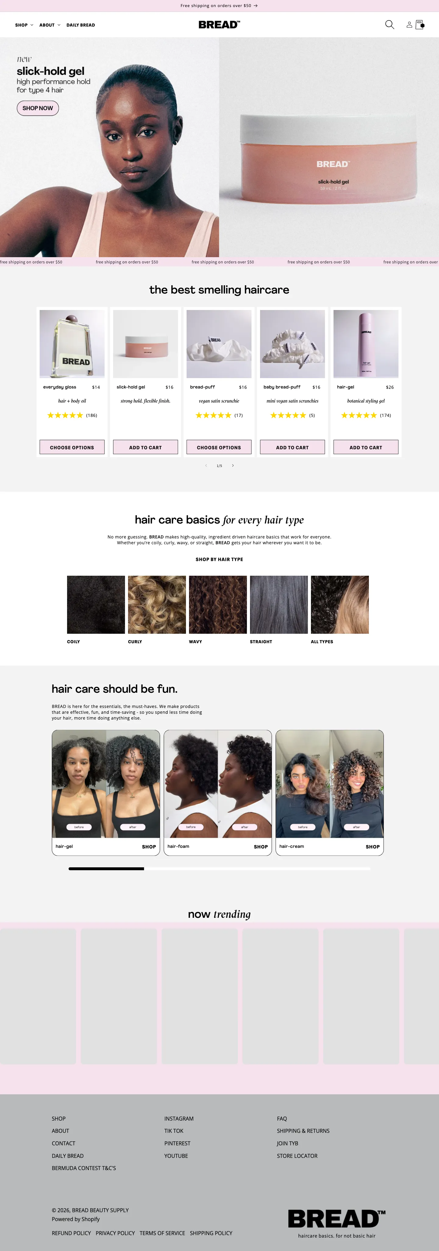 BREAD BEAUTY SUPPLY, homepage (desktop)