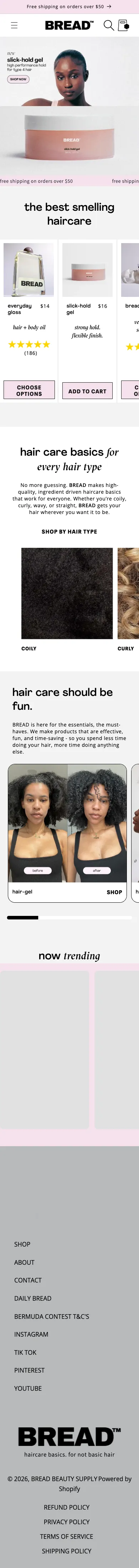 BREAD BEAUTY SUPPLY, homepage (mobile)