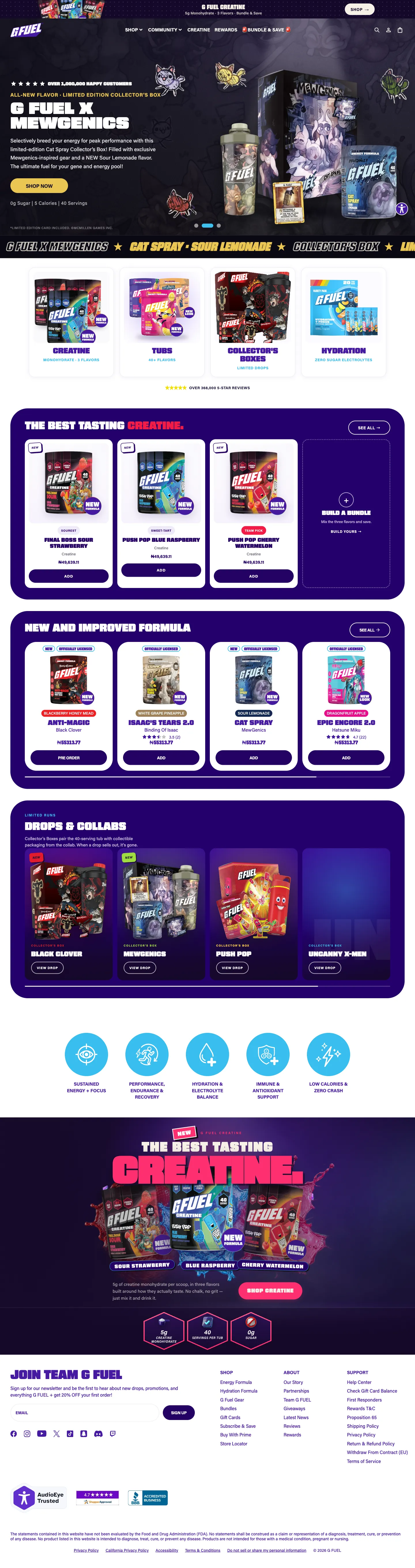 G FUEL, homepage (desktop)
