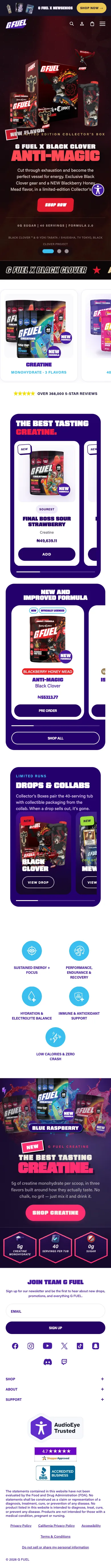 G FUEL, homepage (mobile)