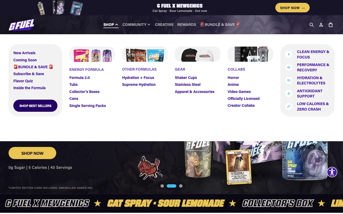 G FUEL, menu (desktop)