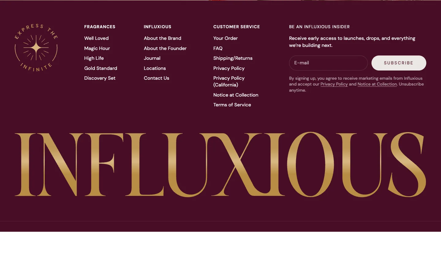 Footer from Influxious Inc