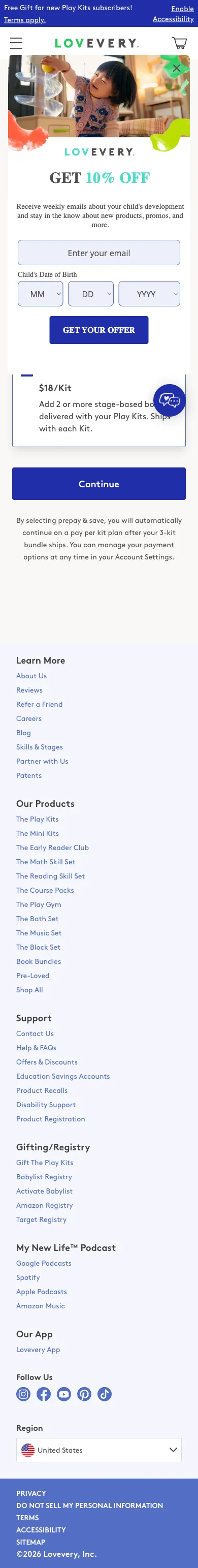 Lovevery, homepage (mobile)