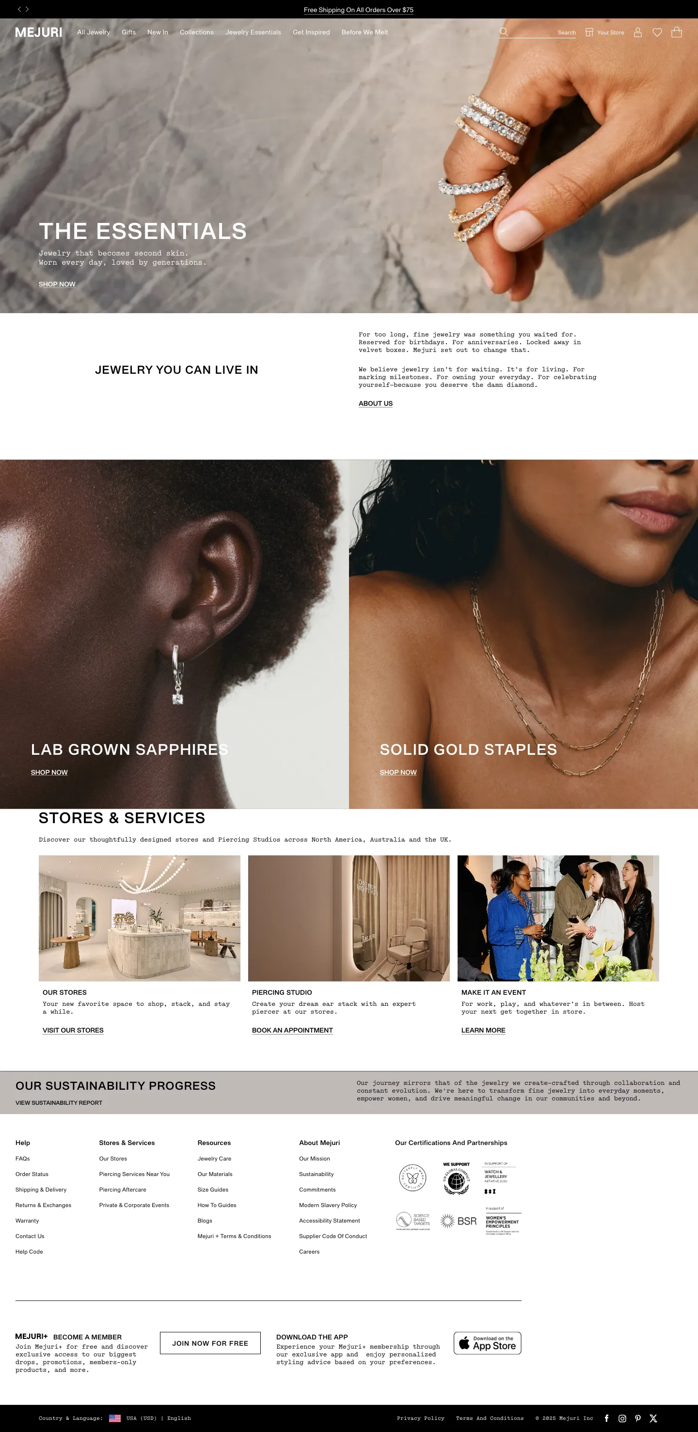 Mejuri, homepage (desktop)