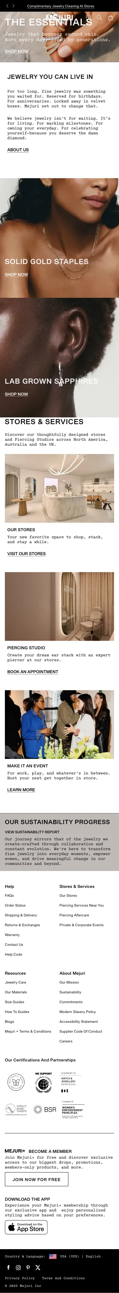 Mejuri, homepage (mobile)