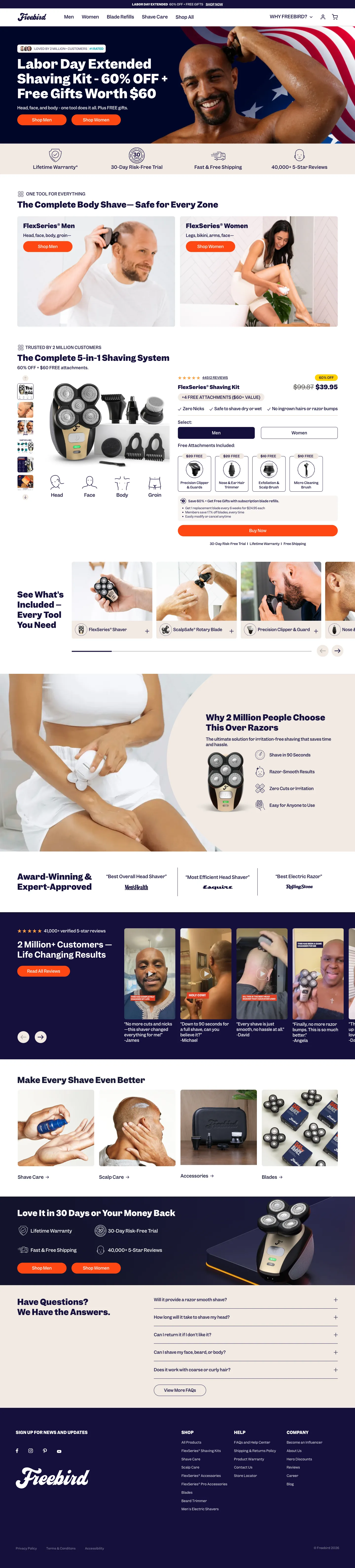 Freebird, homepage (desktop)