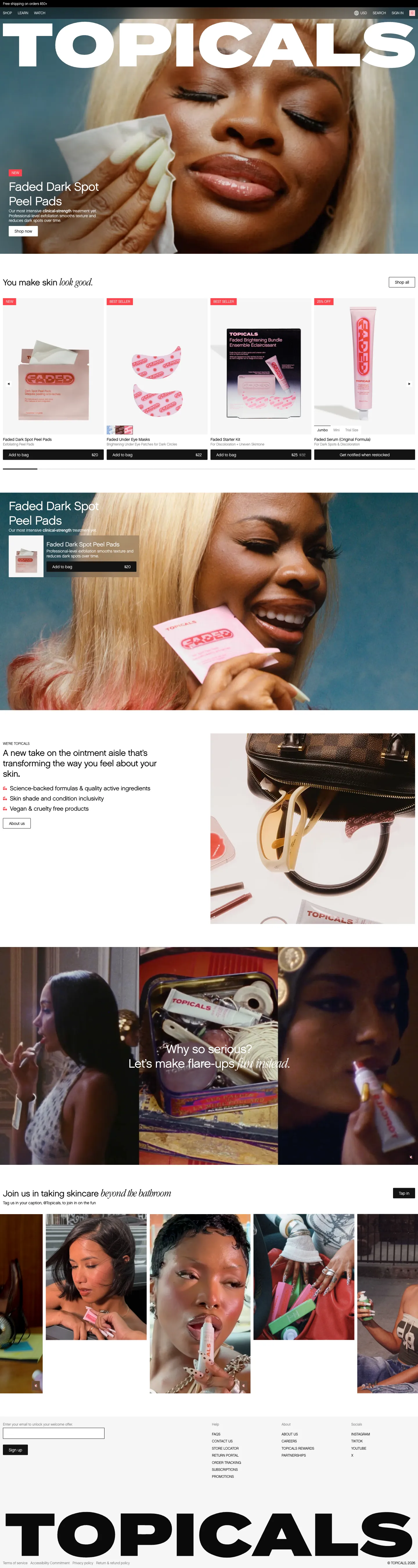 Topicals, homepage (desktop)