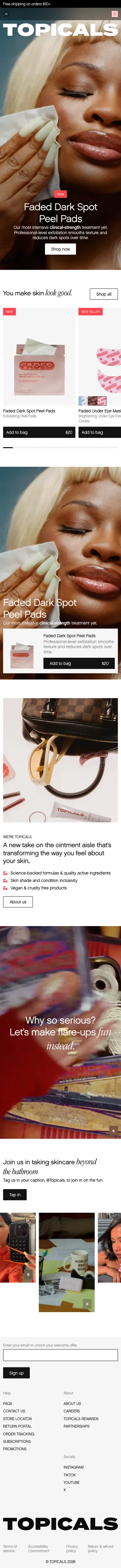 Topicals, homepage (mobile)