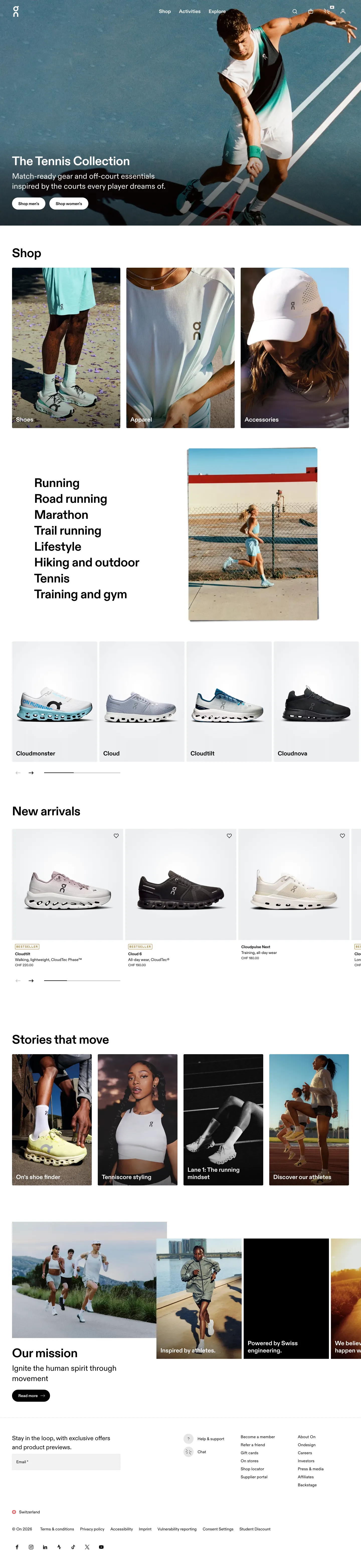 On Shop, homepage (desktop)