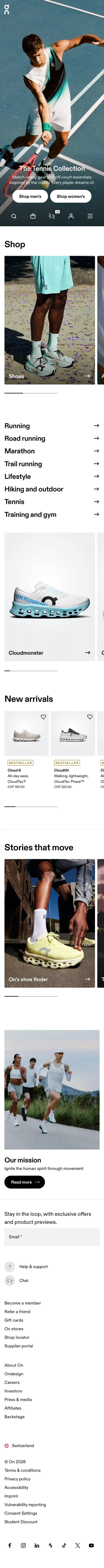 On Shop, homepage (mobile)