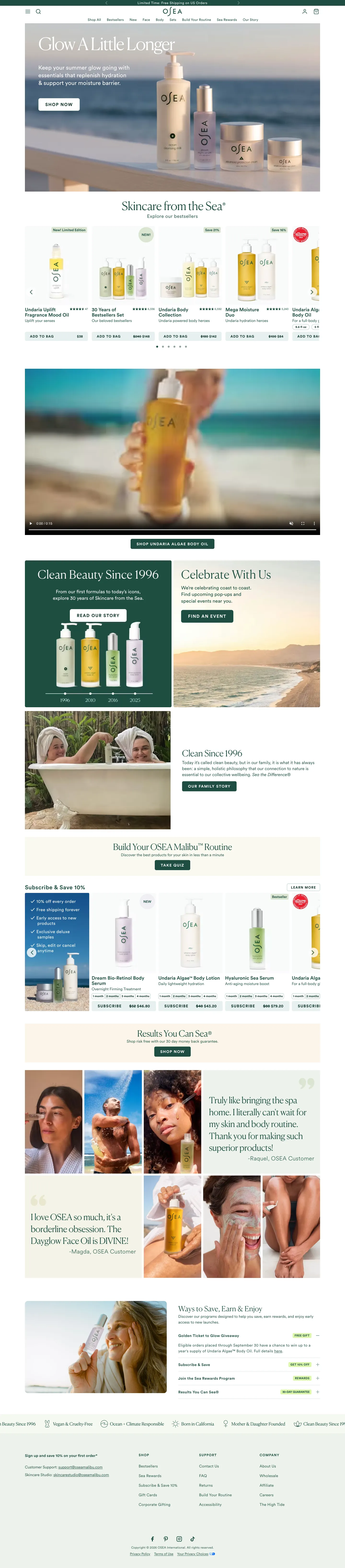 OSEA® Malibu, homepage (desktop)