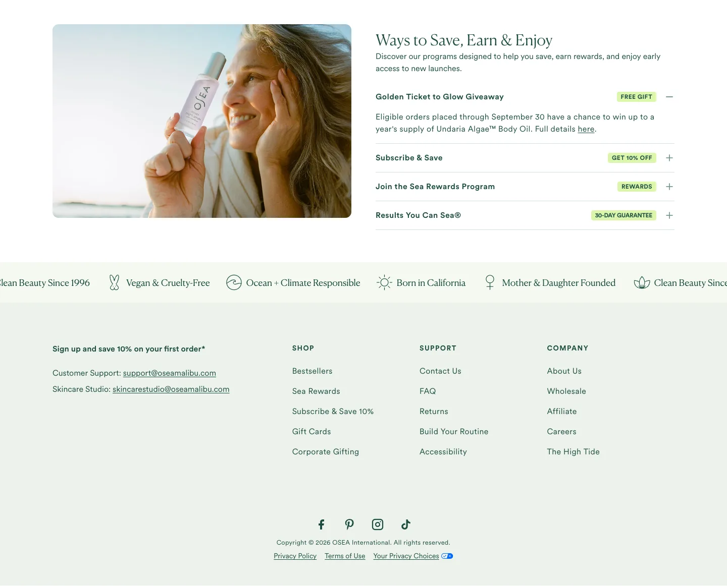 Footer from OSEA® Malibu