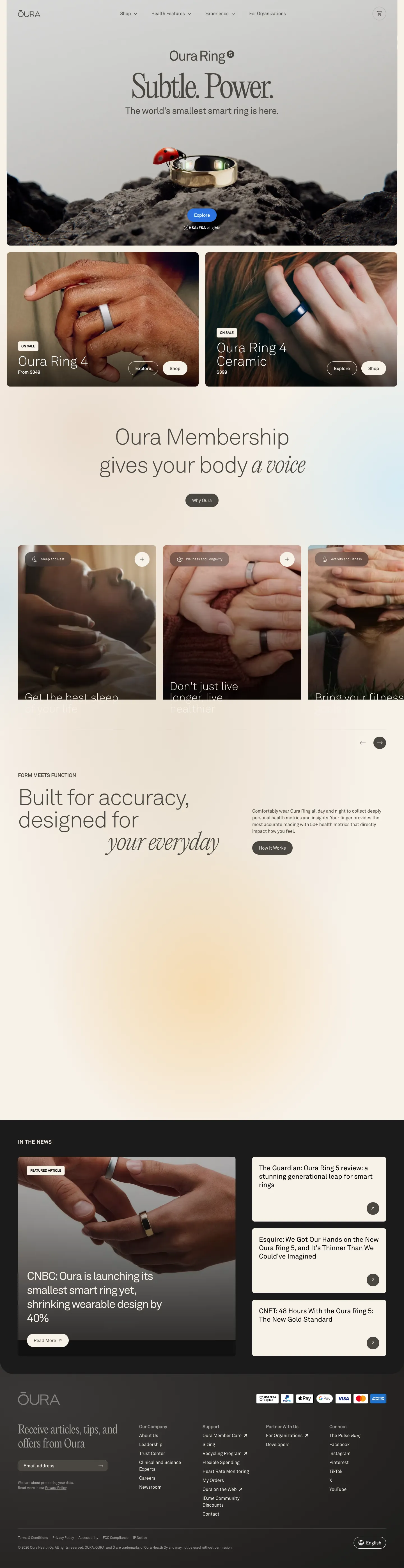 Oura Ring, homepage (desktop)