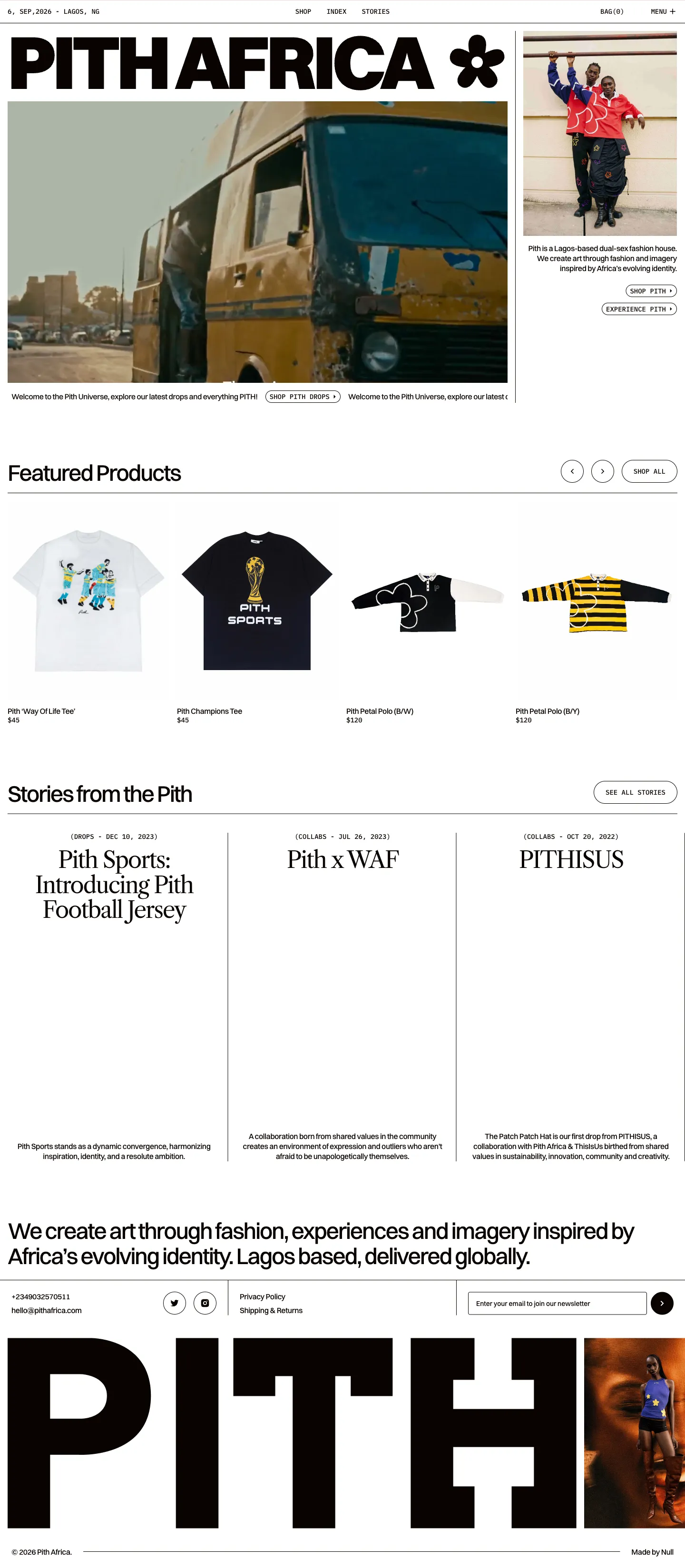 Pith Africa, homepage (desktop)