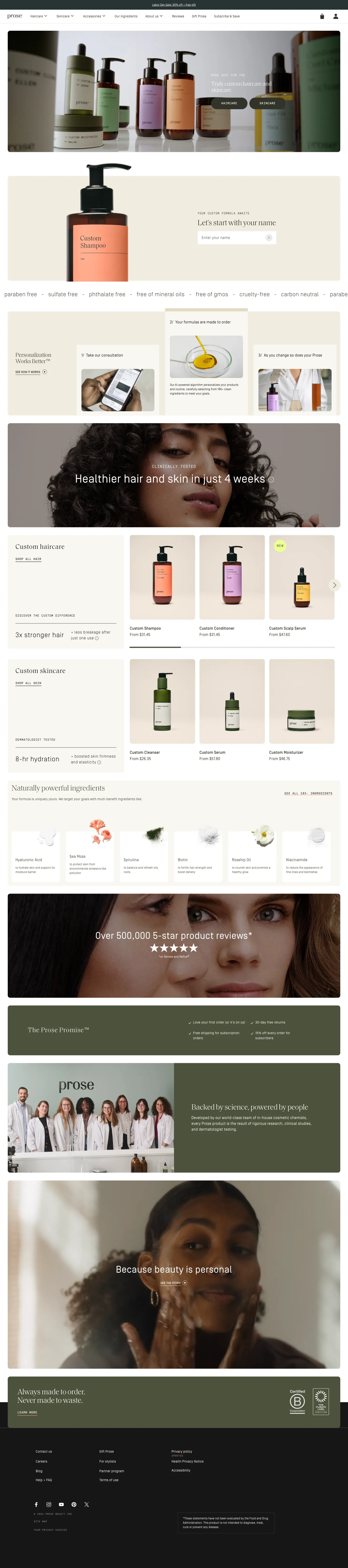 Prose, homepage (desktop)
