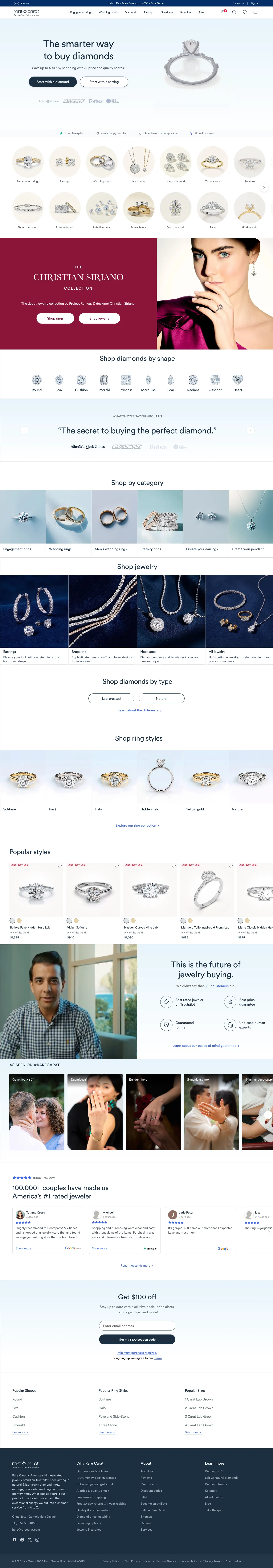 Rare Carat, homepage (desktop)