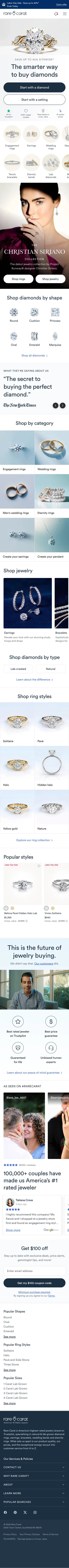 Rare Carat, homepage (mobile)