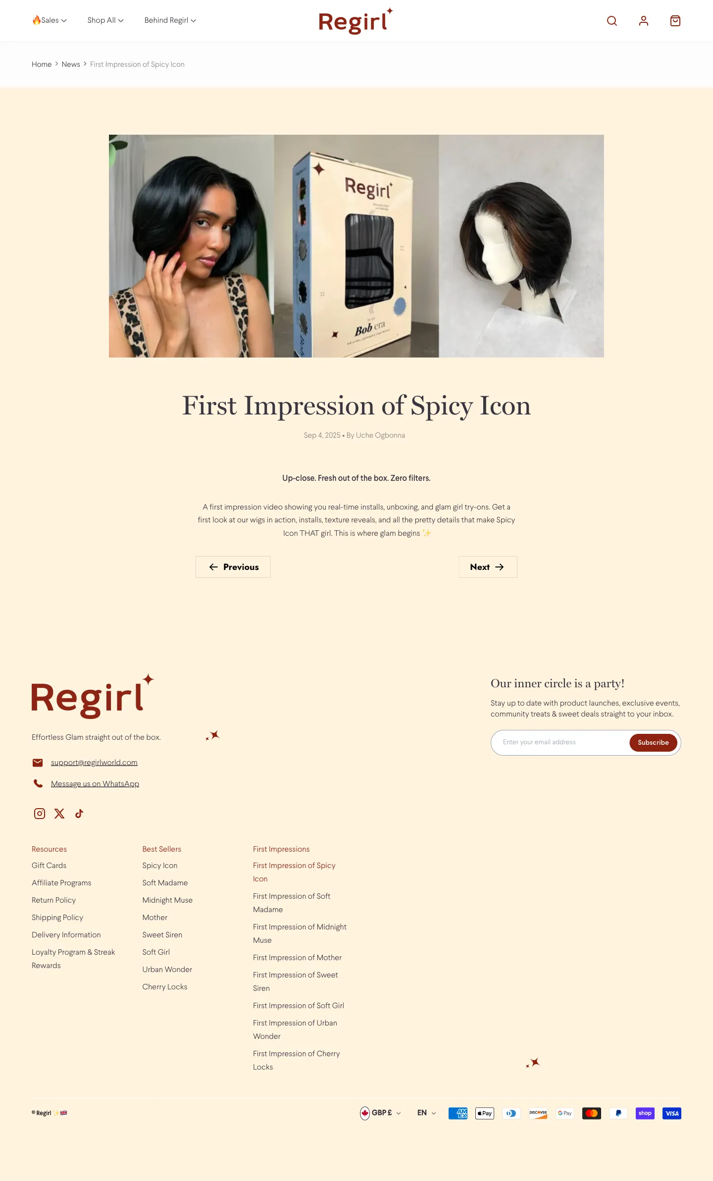 Regirl , blog (desktop)