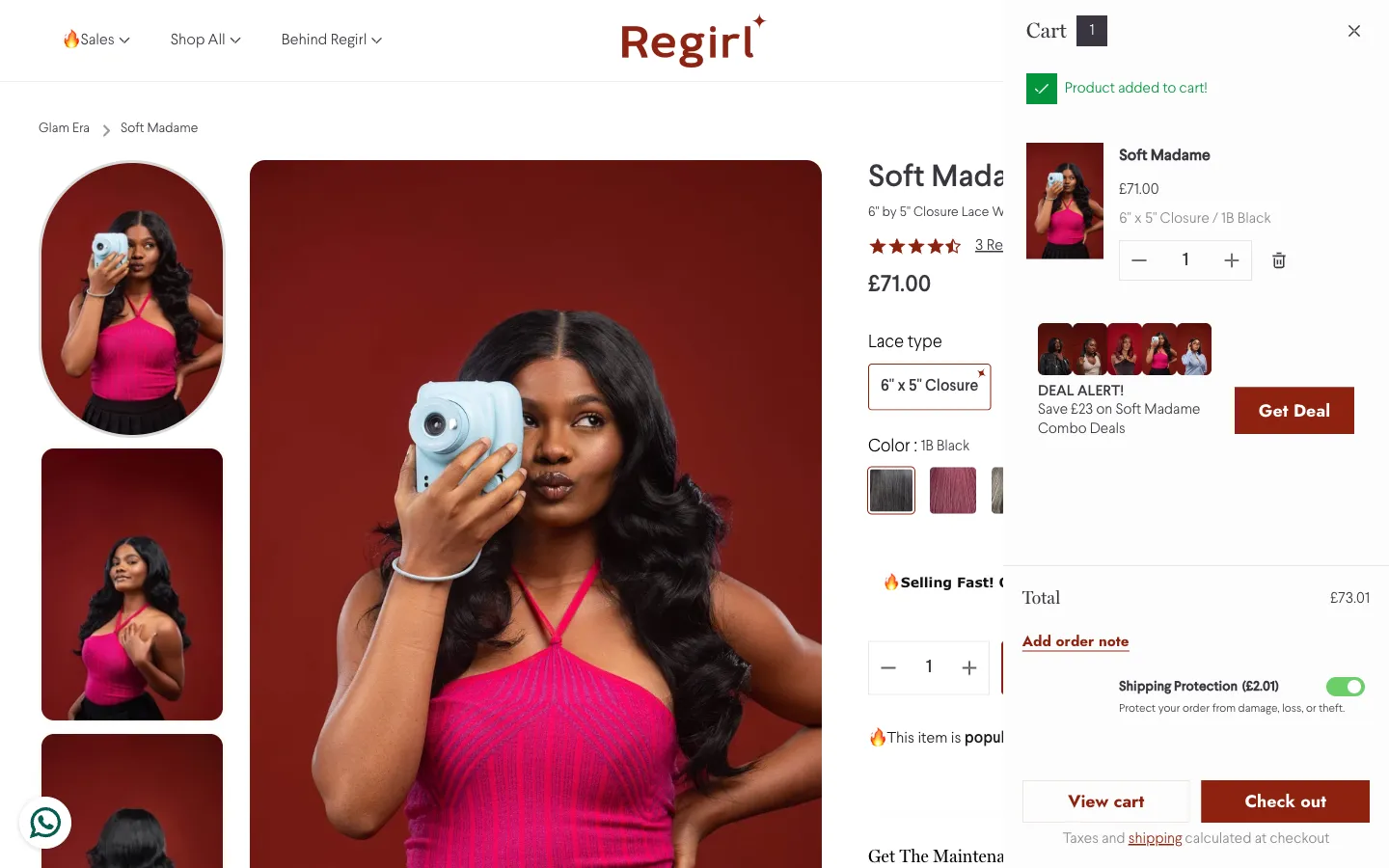 Regirl , cart (desktop)