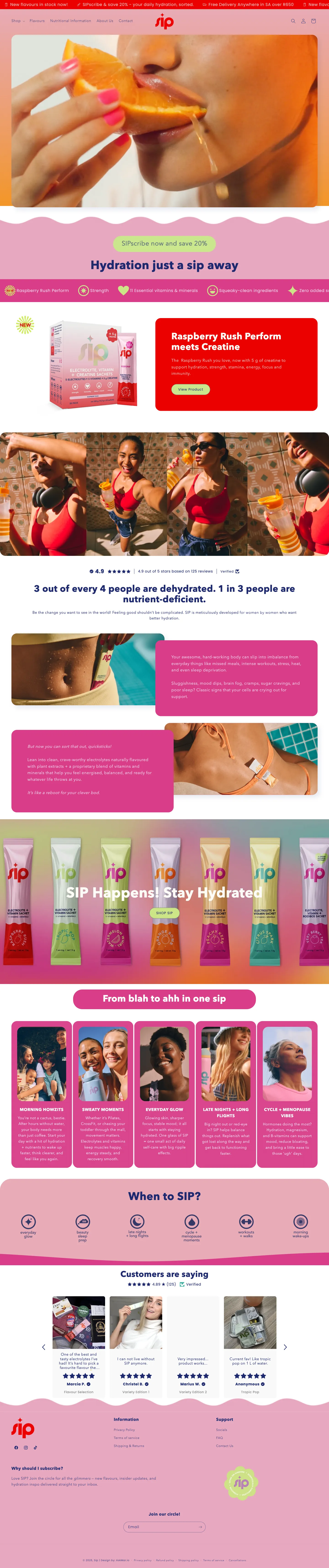 Sip, homepage (desktop)