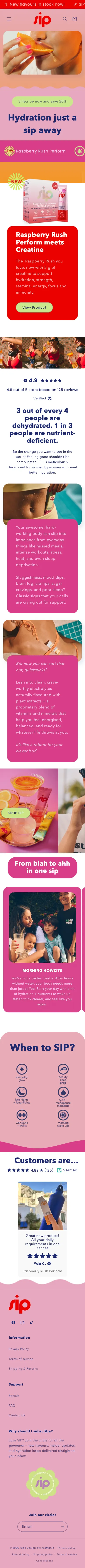 Sip, homepage (mobile)