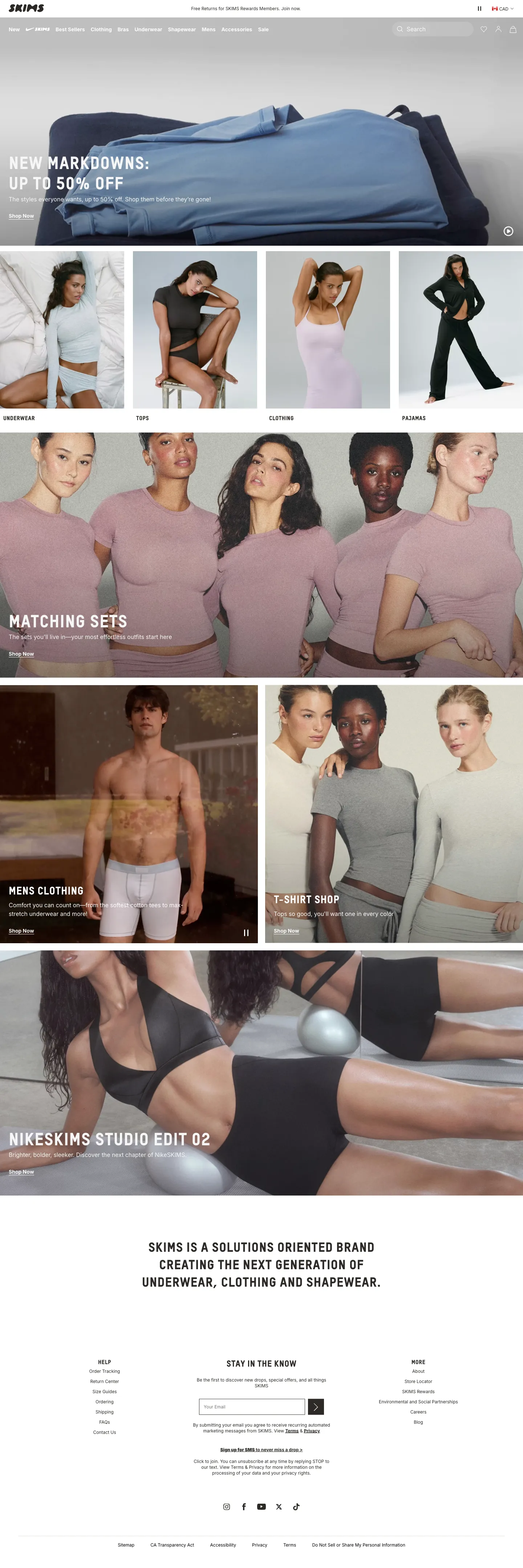 SKIMS, homepage (desktop)