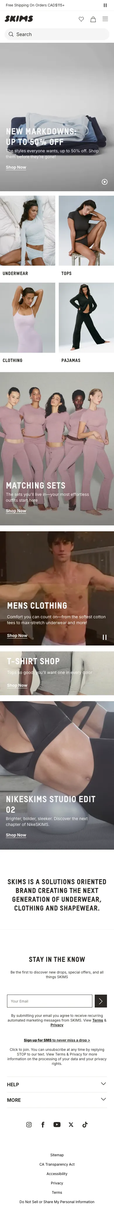 SKIMS, homepage (mobile)