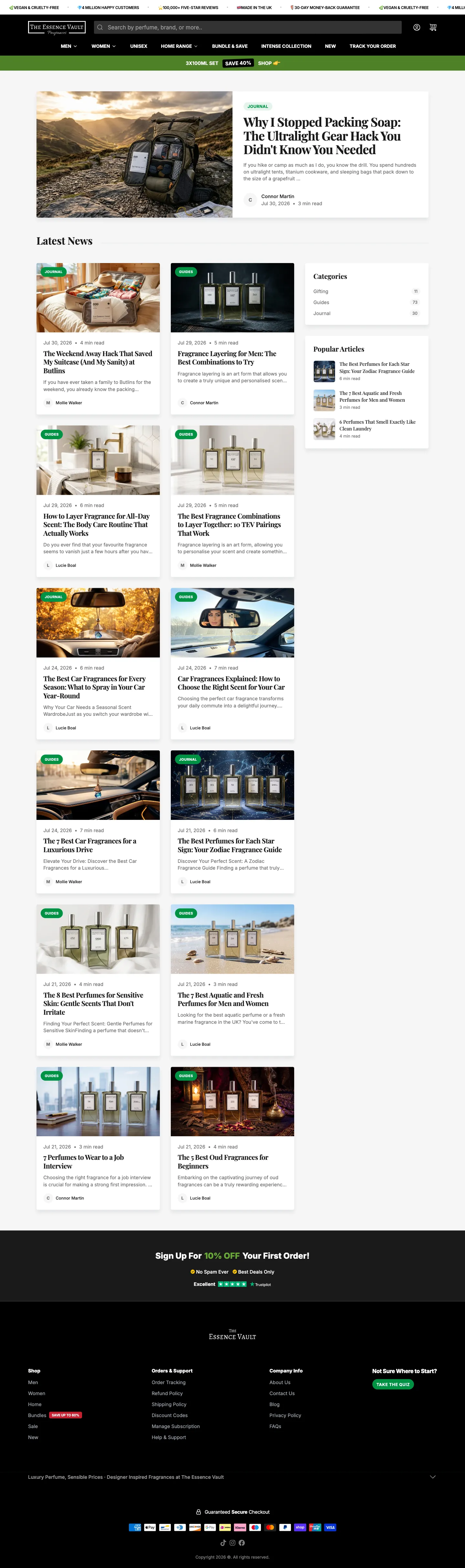 The Essence Vault, blog (desktop)