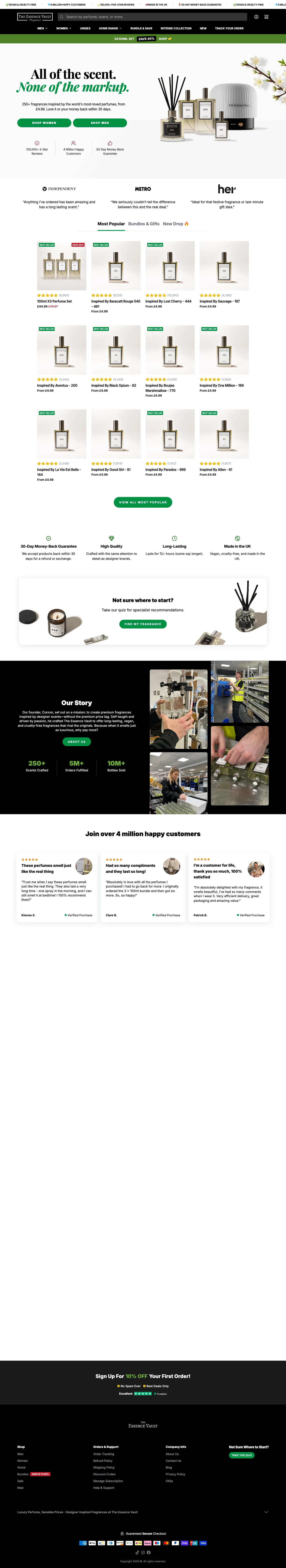 The Essence Vault, homepage (desktop)