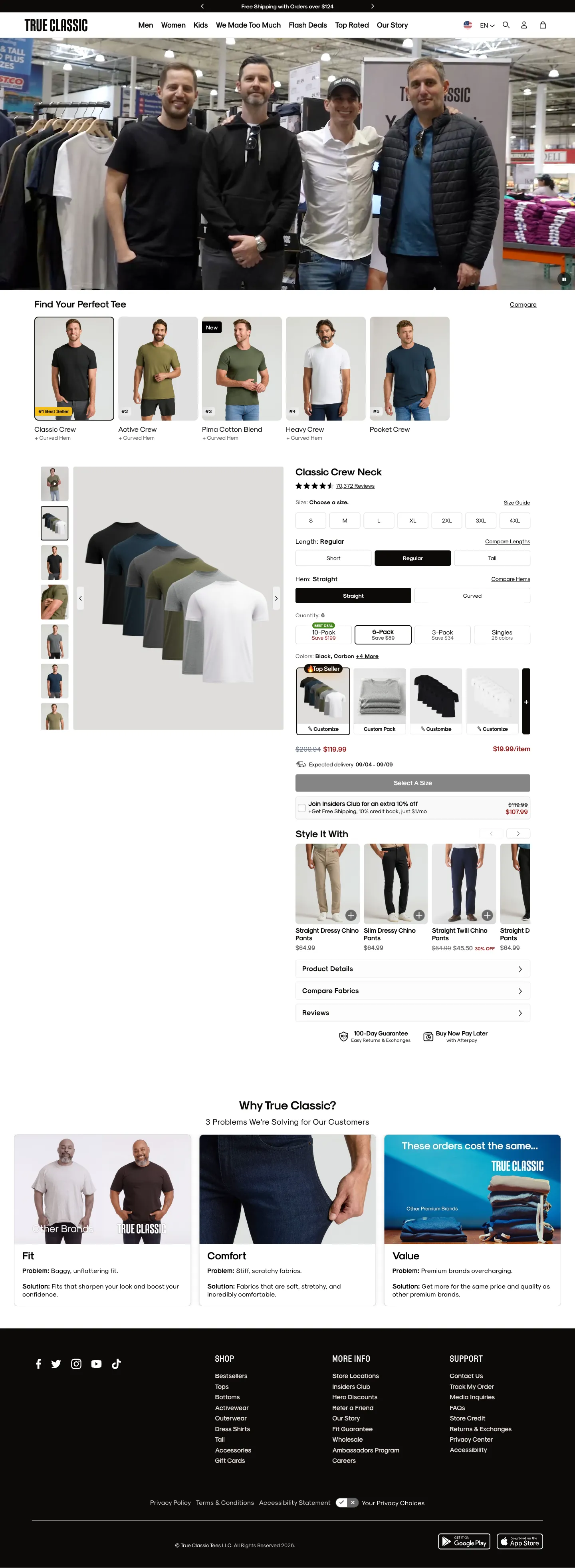 True Classic, homepage (desktop)