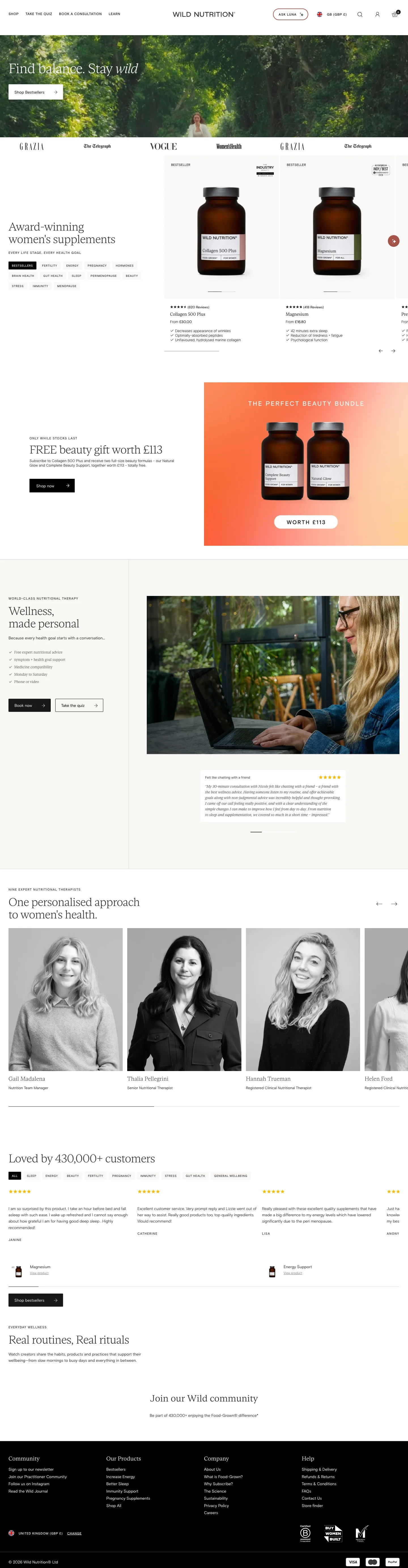 Wild Nutrition® Ltd, homepage (desktop)