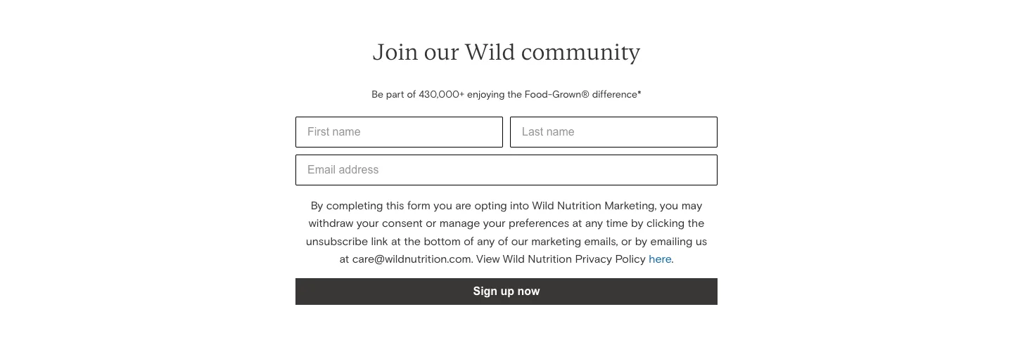 Newsletter signup from Wild Nutrition® Ltd